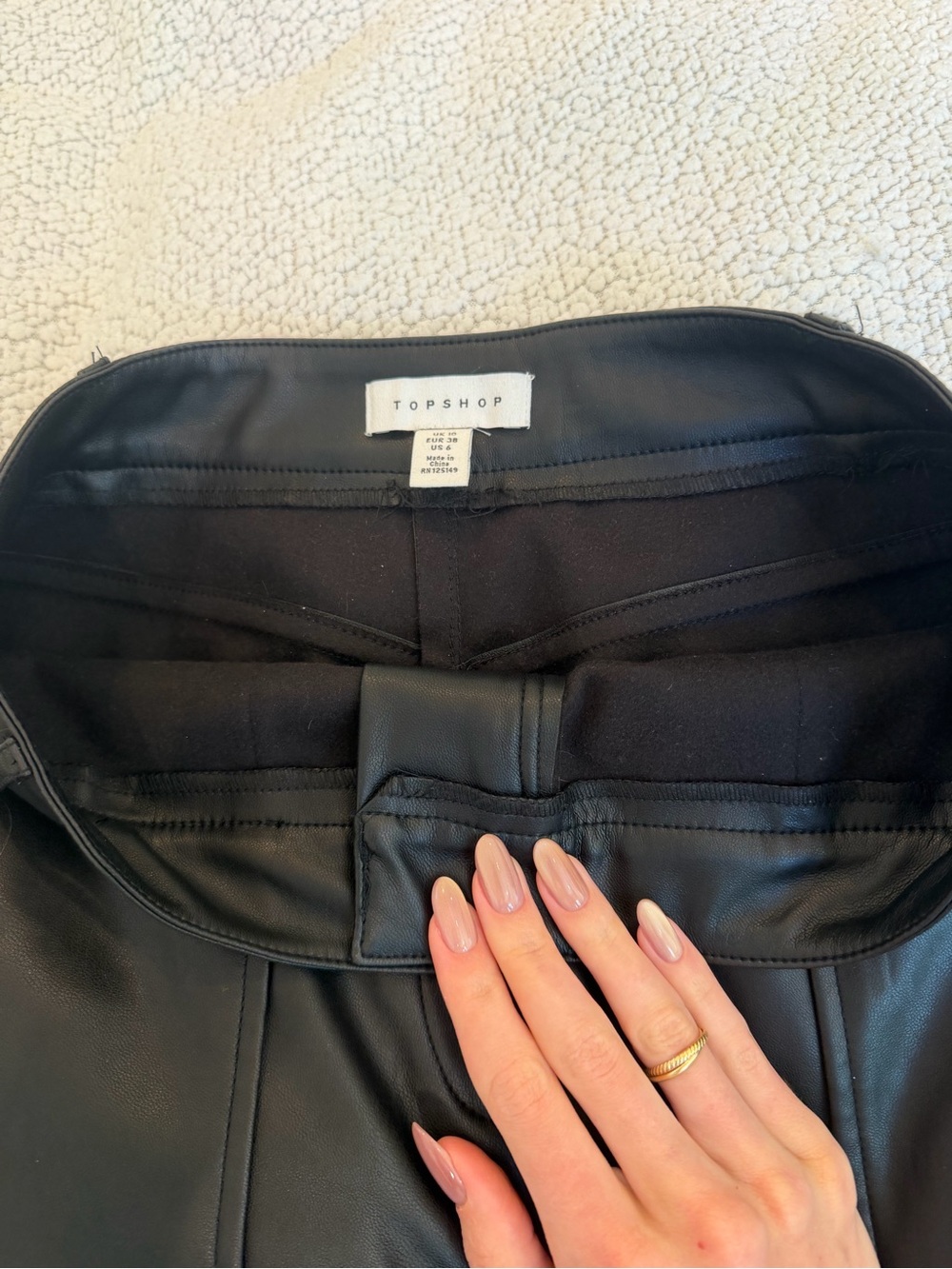 Topshop Black Faux Leather Cargo Pants with Panel Detailing